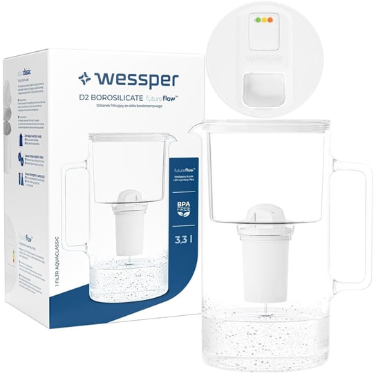 Szklany dzbanek filtrujący Wessper FutureFlow Aquaclassic + 1x Filtr wody 3,3 L Biały Inna marka