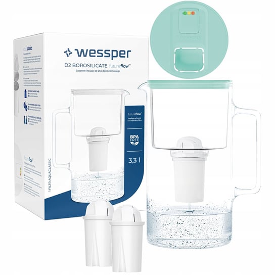 Szklany dzbanek filtrujący Wessper FutureFlow Aquaclassic + 3x Filtr Wkład Wessper