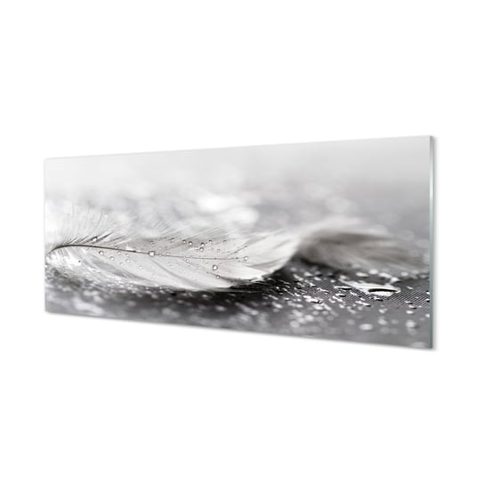 Szklany fotoobraz TULUP Krople piórko makro, 125x50 cm Tulup