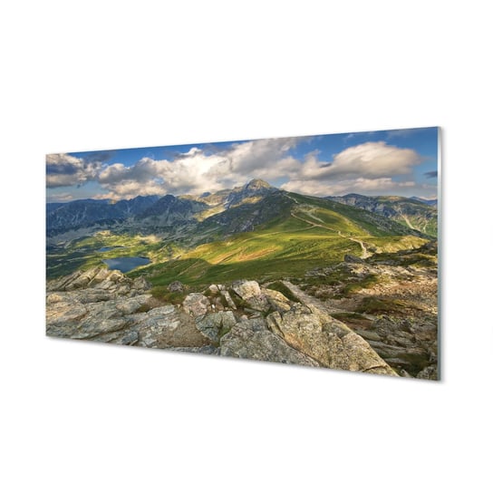 Szklany lacobel z grafiką Góry jezioro 120x60 cm Tulup