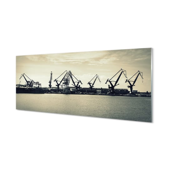 Szklany obraz TULUP Gdańsk Stocznia żurawie rzeka, 125x50 cm Tulup