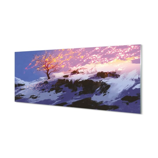 Szklany obraz TULUP grafika Zima góry drzewo, 125x50 cm Tulup