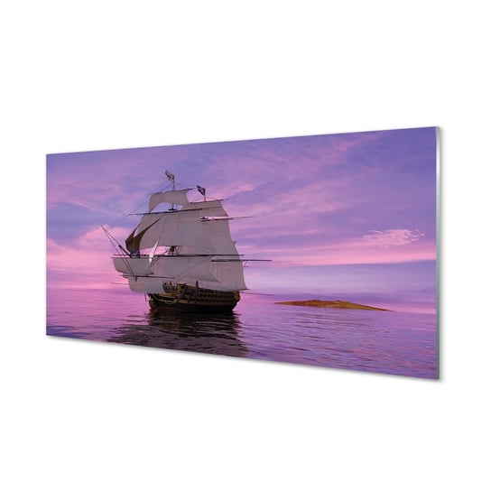 Szklany panel Fioletowe niebo statek morze 120x60 Tulup