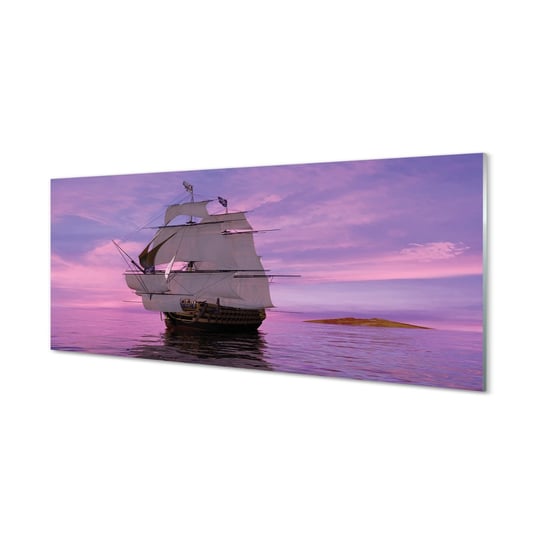 Szklany panel Fioletowe niebo statek morze 125x50 cm Tulup