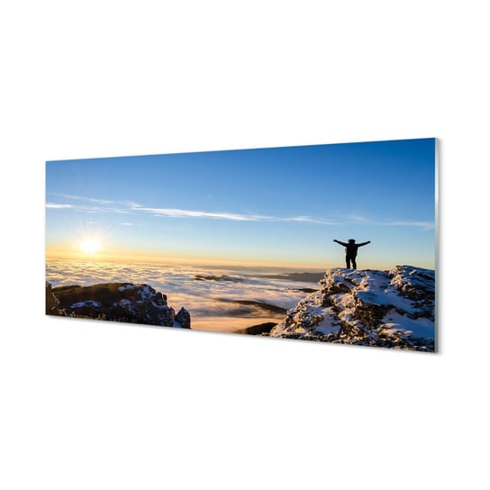Szklany panel Góry człowiek chmury wschód 125x50 cm Tulup