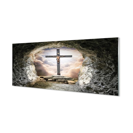 Szklany panel Jaskinia krzyż światło Jezus 125x50 cm Tulup