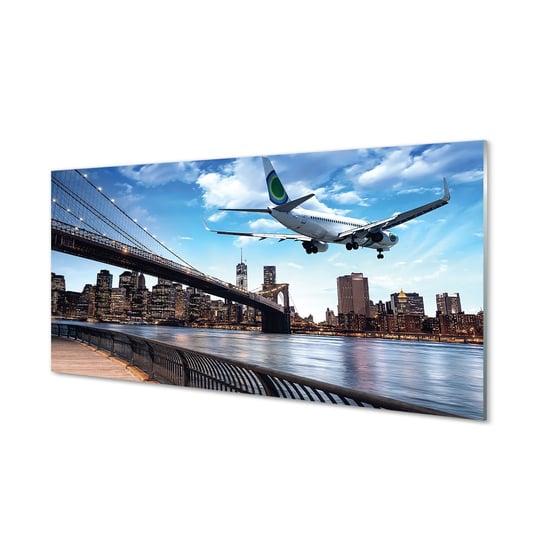 Szklany panel + klej Samolot miasto chmury 120x60 Tulup
