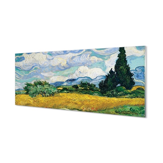 Szklany panel + klej Sztuka łąka cyprysy 125x50 cm Tulup