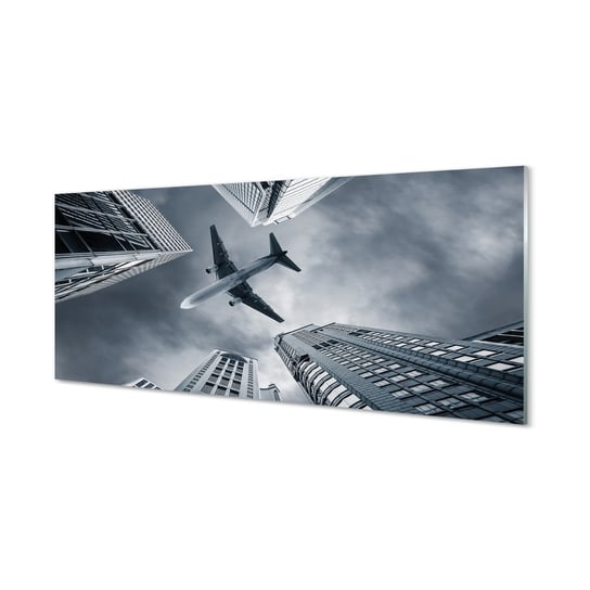 Szklany panel Miasto chmury samolot niebo 125x50 cm Tulup