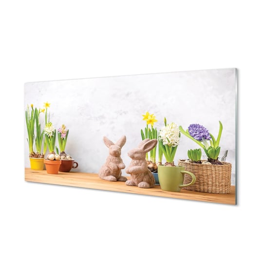 Szklany panel ścienny + klej Kwiaty króliki 120x60 Tulup