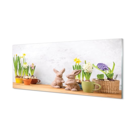 Szklany panel ścienny + klej Kwiaty króliki 125x50 cm Tulup