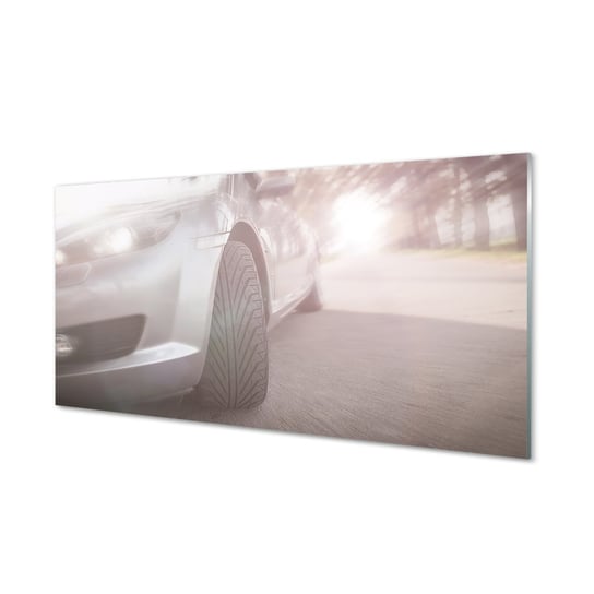 Szklany panel Srebrne auto ulica drzewa 120x60 cm Tulup