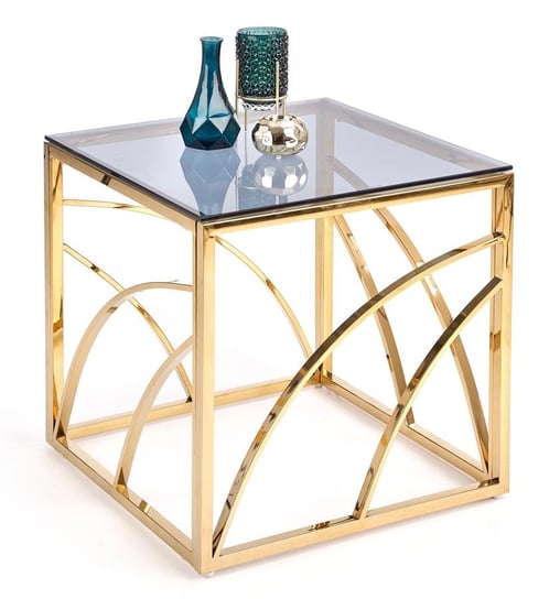 Szklany stolik kawowy ELIOR Cristal 3X, złoty, 55x55x55 cm Elior