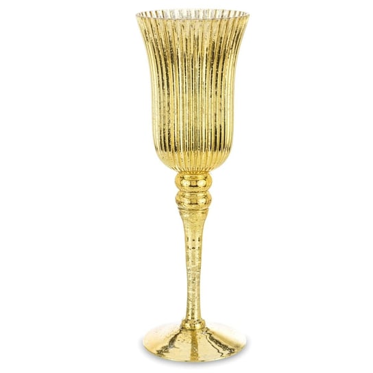 Szklany Świecznik Dekoracyjny - Złoty Kielich Laj 35 Cm Duwen