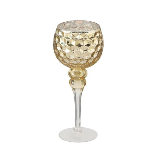 Szklany Świecznik na nóżce Kielich Złoty Glamour 30cm Boltze