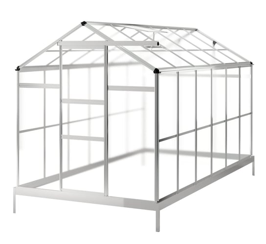 Szklarnia ogrodowa aluminiowa poliwęglanowa 6,72 m2 sześciosekcyjna z fundamentem 184x365 cm srebrna Selsey
