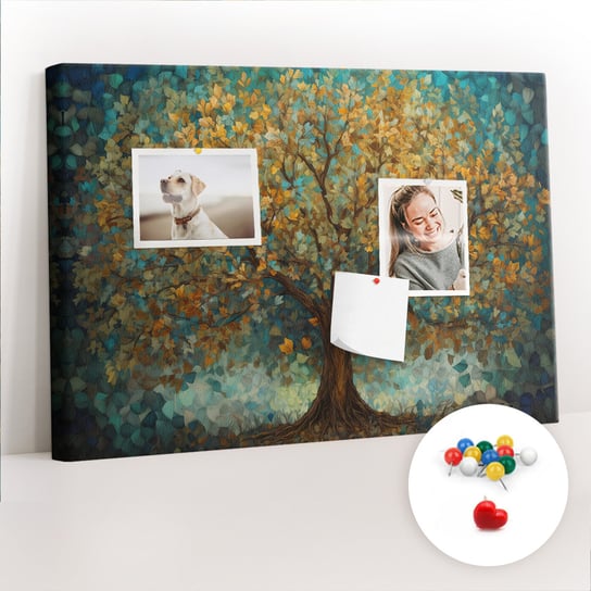 Szkolna Tablica korkowa 60x40 cm, Kolorowe Pinezki, wzór Drzewo mozaikowe Coloray