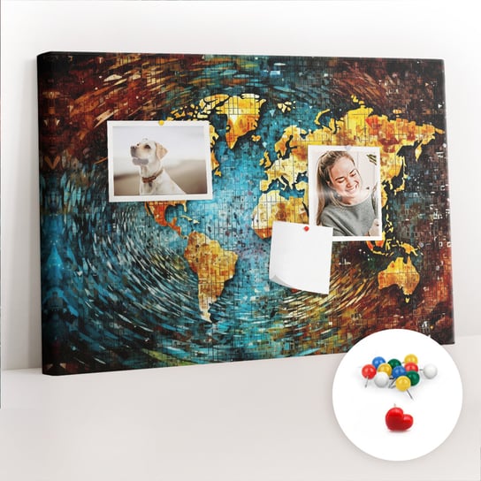 Szkolna Tablica korkowa 60x40 cm, Kolorowe Pinezki, wzór Świat chaosu Coloray