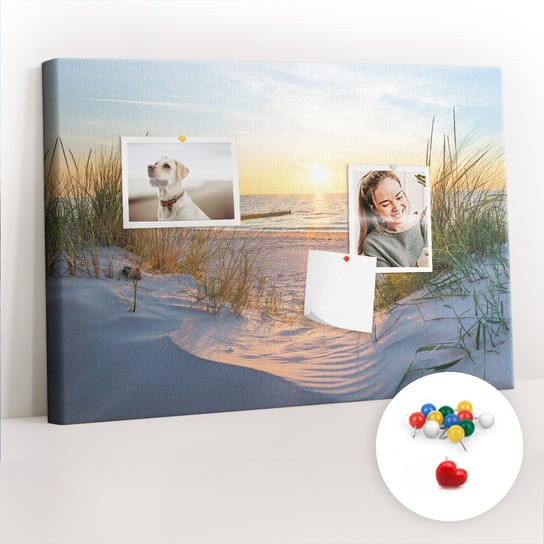 Szkolna Tablica korkowa 60x40 cm, Kolorowe Pinezki, wzór Zachód słońca na plaży Coloray