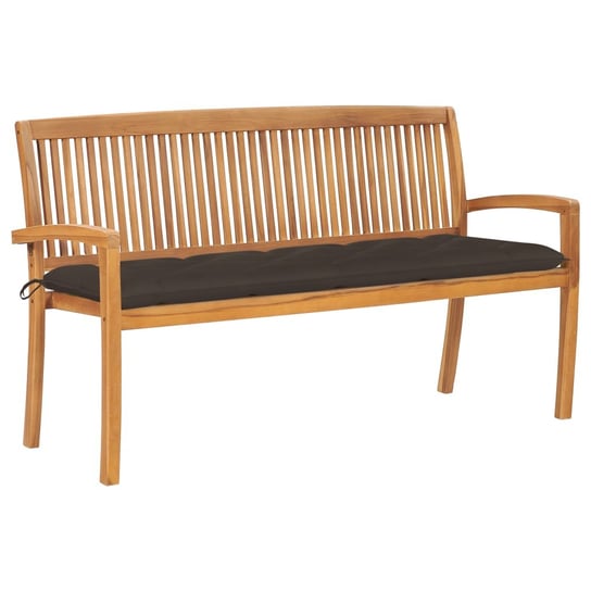 Sztaplowana ławka ogrodowa z poduszką, 159 cm, drewno tekowe vidaXL