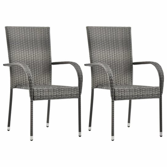 Sztaplowane krzesła ogrodowe, 2 szt., szare, polirattan vidaXL