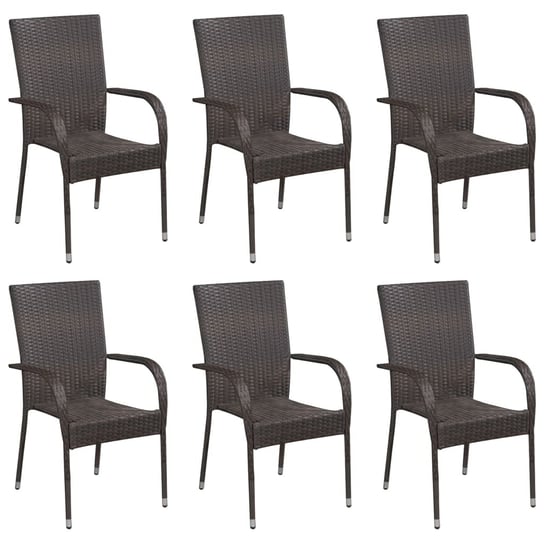 Sztaplowane krzesła ogrodowe, 6 szt., polirattan, brązowe vidaXL