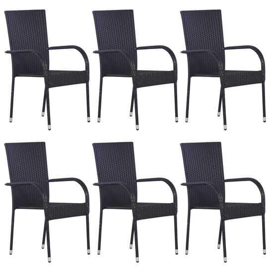 Sztaplowane krzesła ogrodowe, 6 szt., polirattan, czarne vidaXL