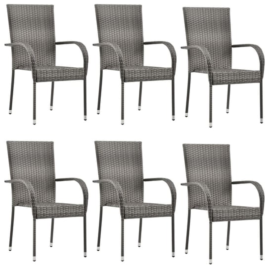 Sztaplowane krzesła ogrodowe, 6 szt., szare, polirattan vidaXL