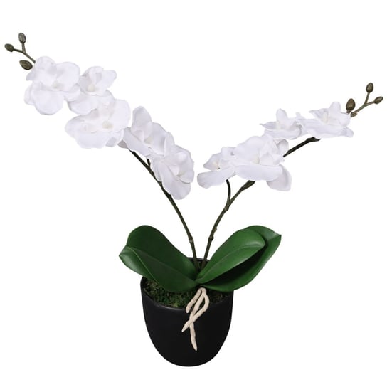 Sztuczna orchidea biała 30 cm, 4 liście, 9 kwiatów Zakito Europe