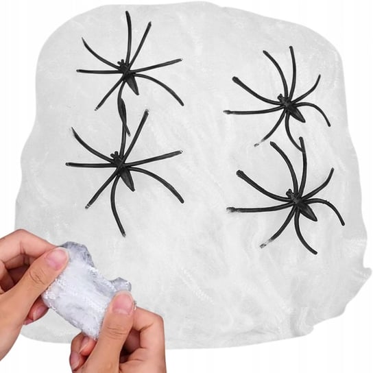 Sztuczna Pajęczyna Biała Z 4 Pająkami Halloween Dekoracja Rozciągliwa VERK GROUP