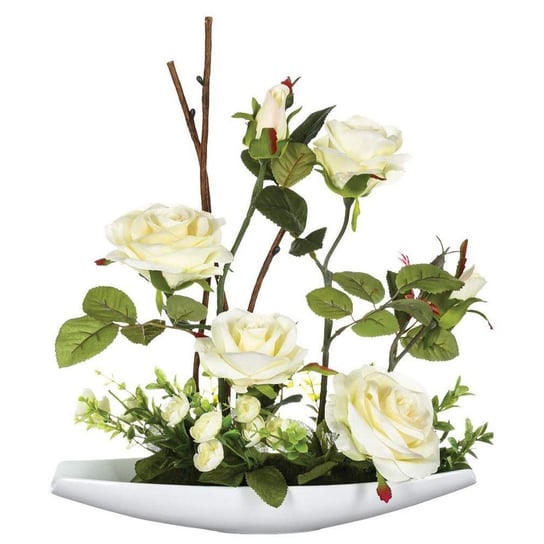 Sztuczna roślina ATMOSPHERA Bukiet Róż, biała, 34x19x36 cm Atmosphera