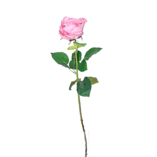 Sztuczna róża gałązka jasnoróżowa z liśćmi długa ABC