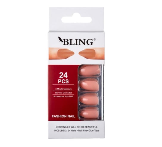 Sztuczne paznokcie, Tipsy BLING Fashion Nail (24 szt.) - cielisty kolor Bling