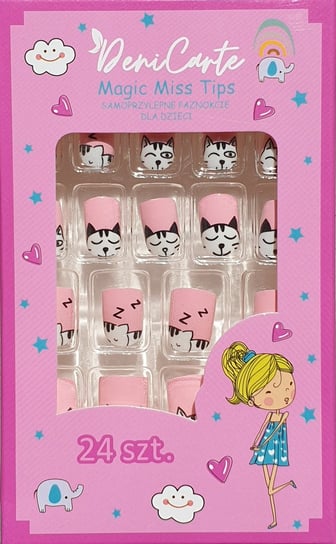 Sztuczne Paznokcie Tipsy Dla Dzieci Samoprzylepne Różowe Kotek Deni Carte