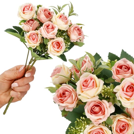 Sztuczny bukiet róż 10 kwiatów dekoracja roślinna różowa Springos