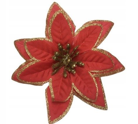 Sztuczny Kwiat Gwiazda Betlejemska Brokatowa Czerwona Świąteczna Dekoracja DOMOSFERA