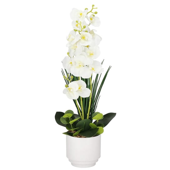 Sztuczny storczyk orchidea 55,5 cm dekoracyjna roślina doniczkowa biała Springos