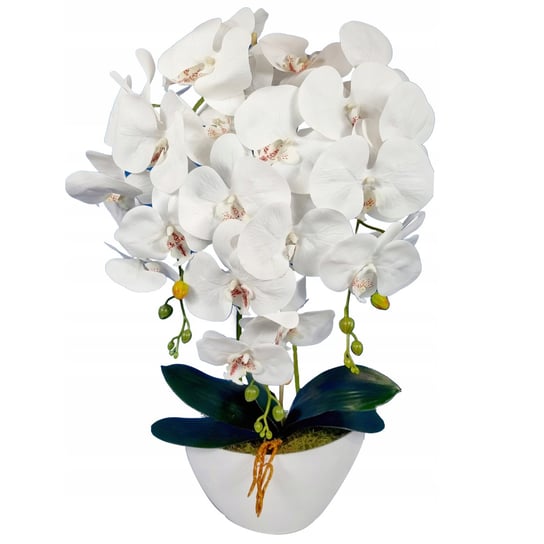 Sztuczny storczyk orchidea w doniczce, biały, jak żywy, 3 pędy 53 cm sarcia.eu