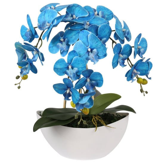 Sztuczny storczyk orchidea w doniczce, niebieski, jak żywy, 3 pędy 53 cm sarcia.eu