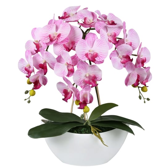 Sztuczny storczyk orchidea w doniczce, różowo-biały, jak żywy, 3 pędy 53 cm sarcia.eu