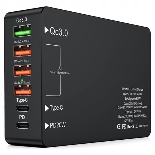 Szybka Ładowarka Sieciowa 6 USB C PD 20W QC3.0 65W Inna marka