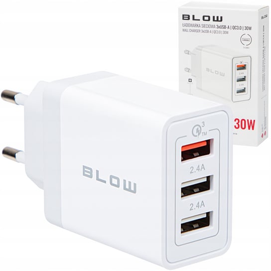 SZYBKA ŁADOWARKA SIECIOWA DO TELEFONU 3xUSB QUICK CHARGE QC 3.0 30W 5V 2,4A Blow