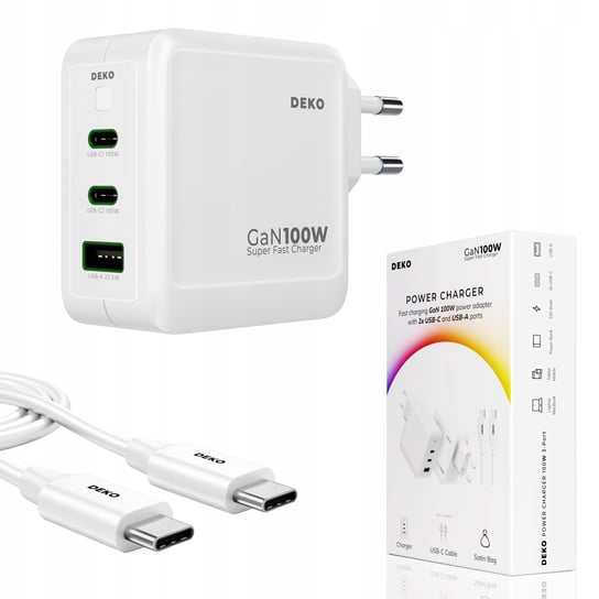 Szybka Ładowarka Usb C Uniwersalna 3X Usb 100W Typ C + Kabel Usb C 100W DEKO Electronics