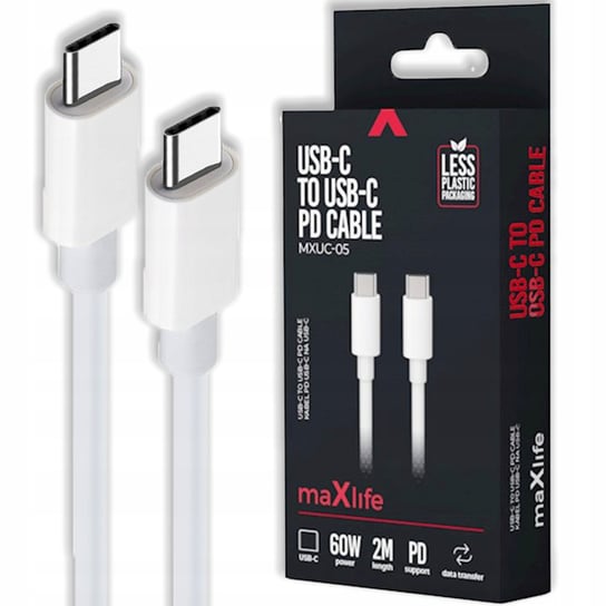 Szybki kabel usb-c usb-c 2m mocny kabel usb-c szybkie ładowanie pd 60w qc Maxlife