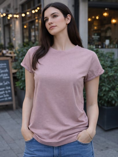 T-shirt BASIC 2XL brudny róż SZACHOWNICA