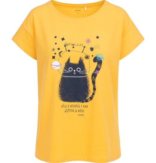T-shirt Bluzka damska  bawełniana  żółta Kot Astronauta 42 XL Endo Endo