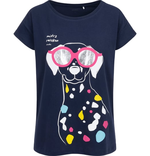 T-shirt Bluzka damska z Psem bawełniana 38 M  granatowa dalmatyńczyk Endo Endo