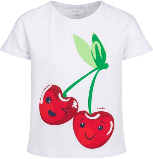 T-shirt bluzka dziewczęcy dziecięcy Bawełna 116 biały z wisienkami Endo Endo