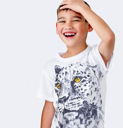 T-shirt chłopięcy koszulka chłopięca 110 bawełna z Panterą biały Endo Endo