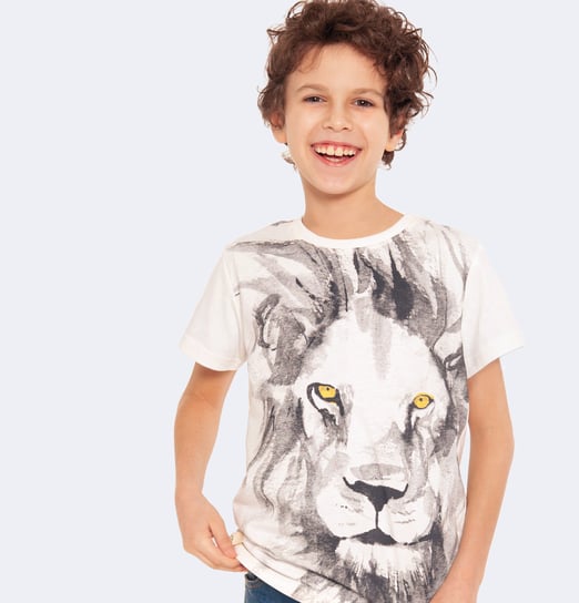 T-shirt chłopięcy koszulka chłopięca bawełna 104  z Lwem biała biały Endo Endo